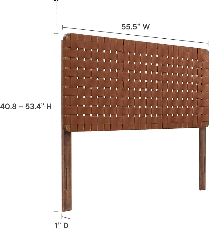 Modway Sparta Vegan Leather Weave Full Headboard in Walnut Brown Faux Leather Full Headboard Only, Height Adjustable Headboard, Freestanding Headboard for Teenager's Bedroom