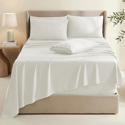 Hearth & Harbor Bed Sheets, Luxury Soft 6 Piece Bed Sheet Set Extra Deep Pocket Fitted Sheets Fits Mattress up to 21", Double Brushed Bedding Sheets & Pillowcases,