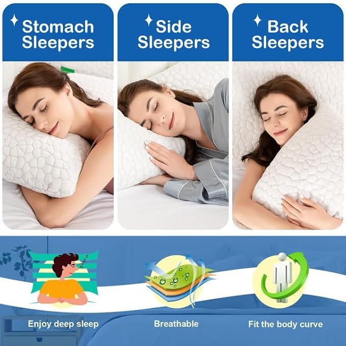 SUPA MODERN Cooling Pillow Standard Size 1 Pack, CertiPUR-US Shredded Memory Foam Pillows, Cool Bed Pillows for Hot Sleepers, Adjustable Firm Pillow for Side,Back,Stomach Sleepers, Better Sleep