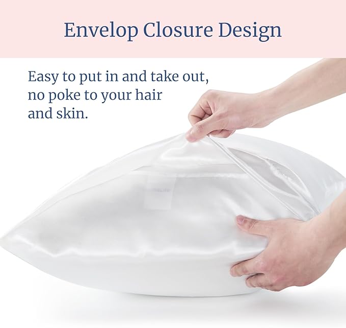 BEDELITE Satin Pillowcase for Hair and Skin, Super Soft and Cooling Similar to Silk Pillow Cases 2 Pack with Envelope Closure, Gift for Women Men(20"x30" Queen Size, White)