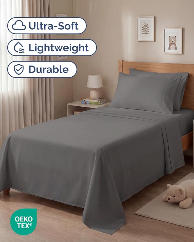 Twin 4 Piece Sheet Set - Comfy, Breathable & Cooling - Hotel Luxury Bedding for Women, Men, Kids, Teens & Children - 1 Flat & 1 Fitted Sheet & 2 Pillowcases w/ Deep Pockets - Wrinkle Free - Dark Grey