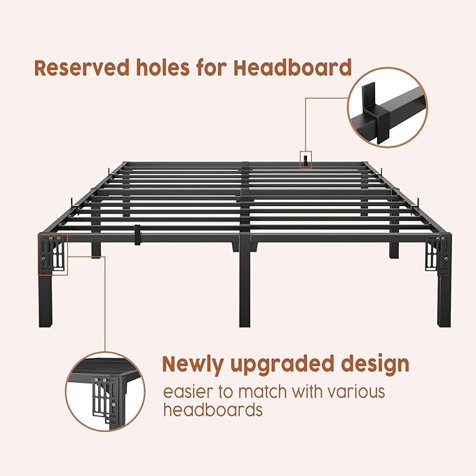 14 Inch Full Metal Bed Frame, Heavy Duty Metal Platform Bed Frame with Reinforced Slats Support, 800 Lbs Load Capacity, Noise Free, No Box Spring Needed and Screws , Tool-Free Assembly Bed Frame