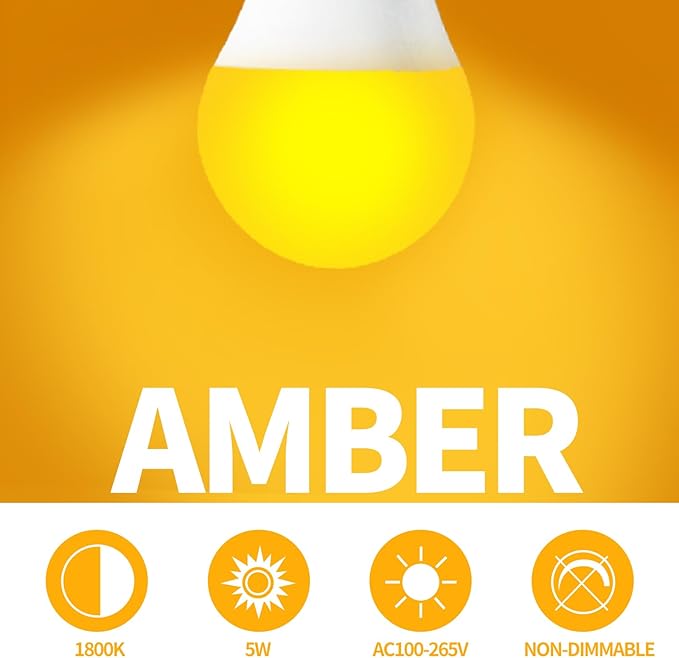 1800K Amber Light Bulbs for Sleep, 99.99% Blue Light Blocking Warm Light Bulbs, 5W Dim Amber Light for Mood Soothing, Baby Nursery, Bedroom, E26/E27 for Most Lamps, 3 Pack