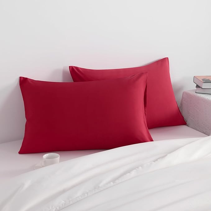 NTBAY Standard Pillow Cases Set of 2, 2 Pack Brushed Microfiber 20x26 Pillow Cases, Soft, Wrinkle, Fade, Stain Resistant Wine Red Pillow Cases with Envelope Closure, 20x26 Inches, Wine Red
