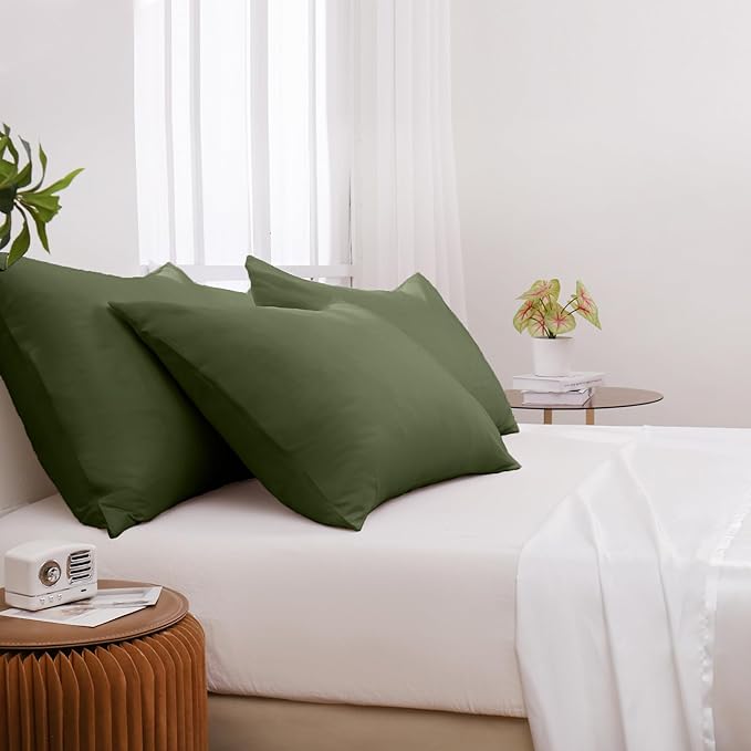 Pillowcases Queen 4 Pack, 20x30 Pillow Cases with Envelope Closure, Soft Plain Brushed Microfiber Covers Breathable Wrinkle-Resistant, Olive Green