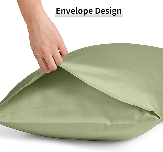 Warmstar Cotton Pillow Cases Queen Size Set of 2, 600 Thread Count Pillowcases 20x30 Inches, Soft Long Staple Cotton Pillowcases Breathable with Envelope Closure,Sage Green