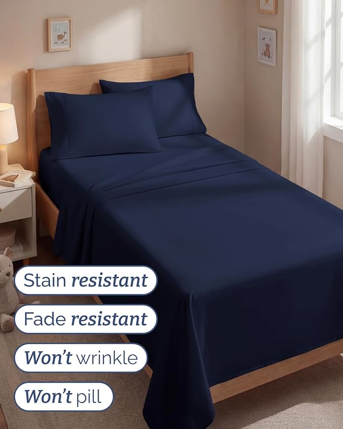 Twin 4 Piece Sheet Set - Comfy, Breathable & Cooling - Hotel Luxury Bedding for Women, Men, Kids, Teens & Children - 1 Flat & 1 Fitted Sheet & 2 Pillowcases w/ Deep Pockets - Wrinkle Free - Navy Blue