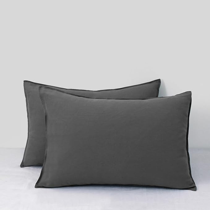 CHUFFED Linen Pillow Case 2 Pack 100% Linen Standard Pillowcases, Breathable and Cooling Washed Pillow Shams with Zipper Closure, 20x26 Inches,Dark Grey