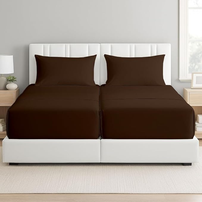 5 Piece Split Cal King Sheet Set, 100% Egyptian Cotton, 16 Inch Deep Pockets, Chocolate Solid, Soft Cooling Sheets for Adjustable Beds, Sleep Number Beds, Split Cal King Mattress Sheet Set