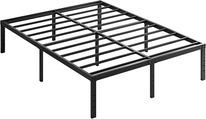EMODA 18 Inch California King Bed Frames with White Cover, Heavy Duty Metal Cal King Platform Bed Frame No Box Spring Needed, Noise Free