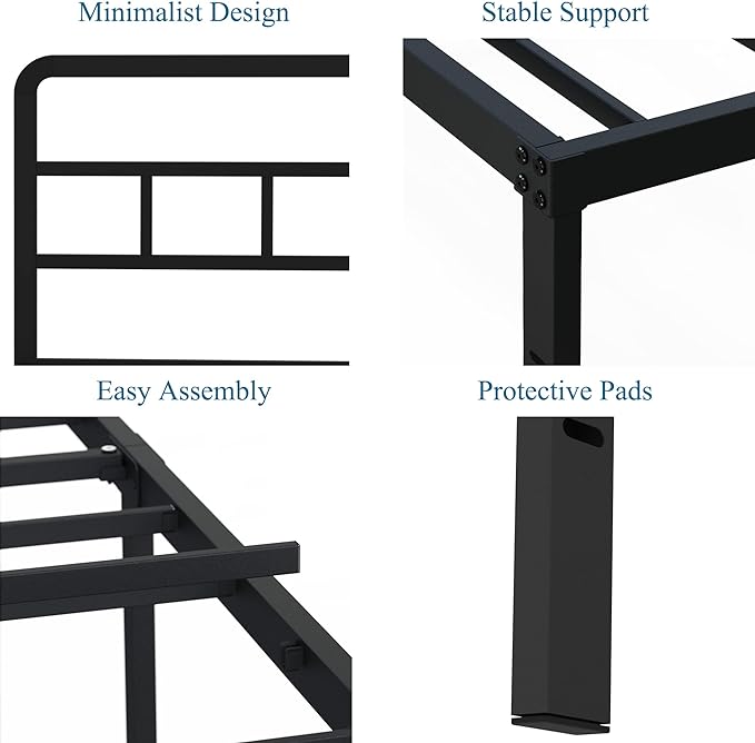 DiaOutro 14 Inch Twin XL Bed Frame with Headboard No Box Spring Needed Metal Platform Heavy Duty Steel Slat Mattress Foundation/Easy Assembly/Noise Free/Black