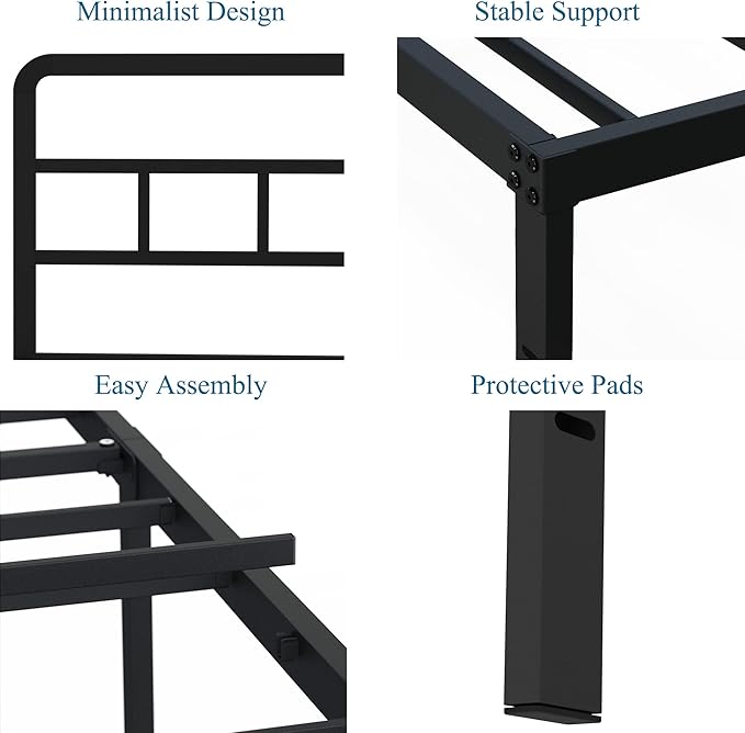 DiaOutro Twin Bed Frames with Headboard 18 Inch, Metal Platform No Box Spring Needed Heavy Duty Steel Slat Mattress Foundation/Easy Assembly/Noise Free/Black