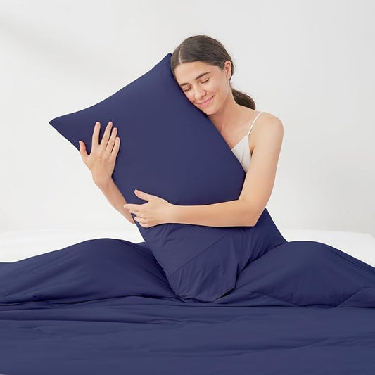 Cozy Bliss Cooling Pillow Cases for Hot Sleepers, Q-Max>0.45, Queen Size Set of 2, Soft & Silky Pillow Covers with Envelope Closure,Gift, Dark Blue, 20x30 Inches
