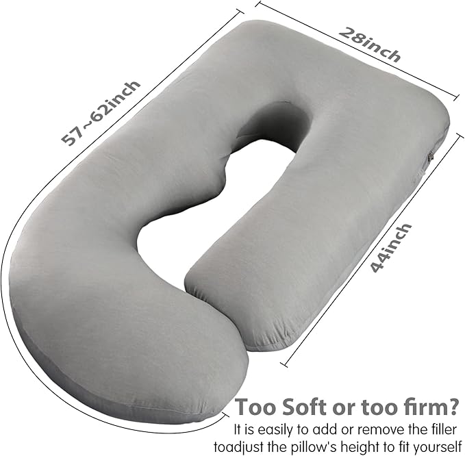 Elover Cooling Pregnancy Pillows for Sleeping,U Shaped Full Body Pillow with Removable Cover,Pregnant Women Must Haves,Maternity Essential,Light Grey
