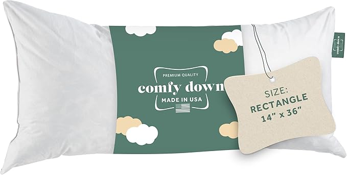 ComfyDown 14x36 Throw Pillow Insert, Down & Feather Fill, 100% Cotton Cover, Made in USA – Premium Soft Lumbar Decorative Pillow Form Sham Stuffer for Bed, Sofa & Couch