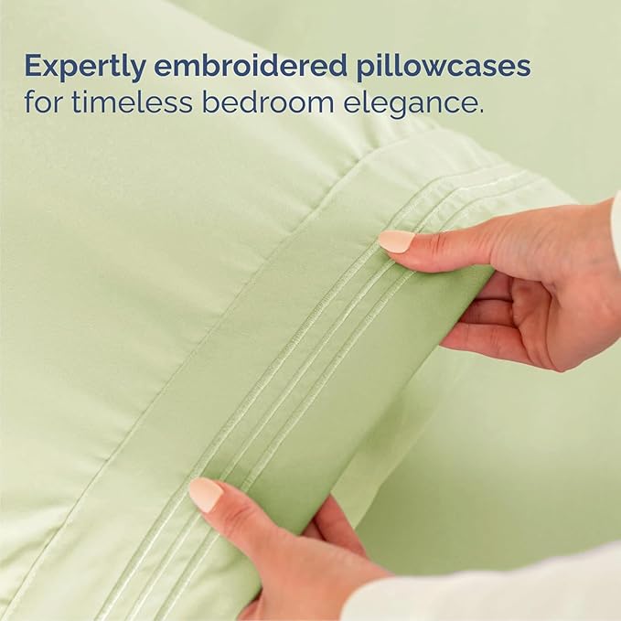 Cal King Size 4 Piece Sheet Set - Comfy Breathable & Cooling Sheets - Hotel Luxury Bed Sheets for Women & Men - Deep Pockets, Easy-Fit, Soft & Wrinkle Free Sheets - Light Sage Green Oeko-Tex Sheets