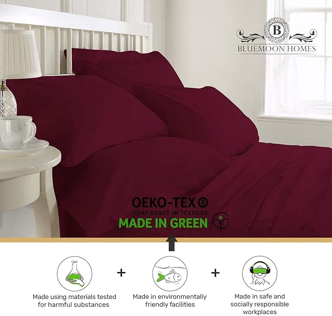 Bluemoon Homes 100% Egyptian Cotton King Pillowcase Set, Sateen Weave Combed Pure Natural Long-Staple Sleeping Pillow Cover - Burgundy, 20" x 40"