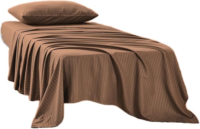 Kingnex Striped 3 Piece RV Bunk Sheets Set for Narrow Twin Bed Soft Brushed 1800 Microfiber Bedding Set Includes 1 Cot Size Fitted Sheet 1 Flat Sheet 1 Pillowcase Cot Coffee