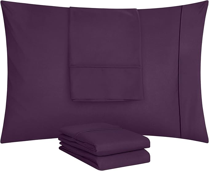 Utopia Bedding Queen Pillow Cases - 4 Pack - Envelope Closure - Soft Brushed Microfiber Fabric - Shrinkage and Fade Resistant Pillow Covers Queen Size 20 X 30 Inches (Queen, Purple)