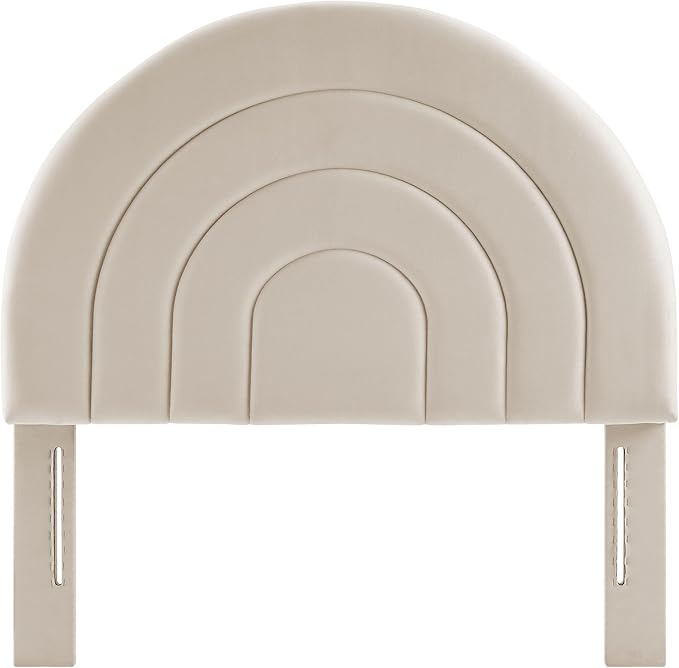 Modway Solana Soft Arch Shaped Round Twin Headboard in Almond – Upholstered Headboard – Stain-Resistant Performance Velvet Headboard for Twin Beds