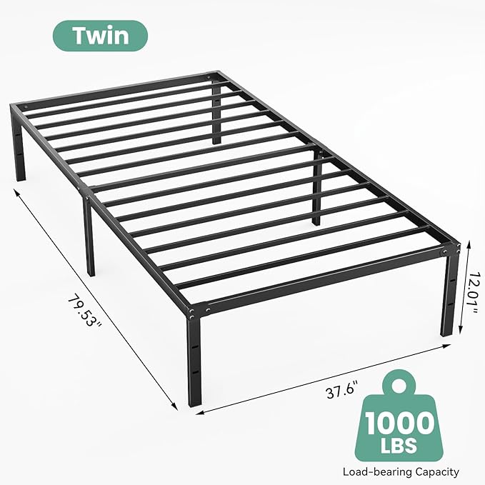 OLIXIS Twin Bed Frame, Heavy Duty Sturdy 12 Inch Metal Platform Bed Frames, Enhanced Stability & Noise-Free, Under-Bed Storage, No Box Spring Needed, Easy Assembly