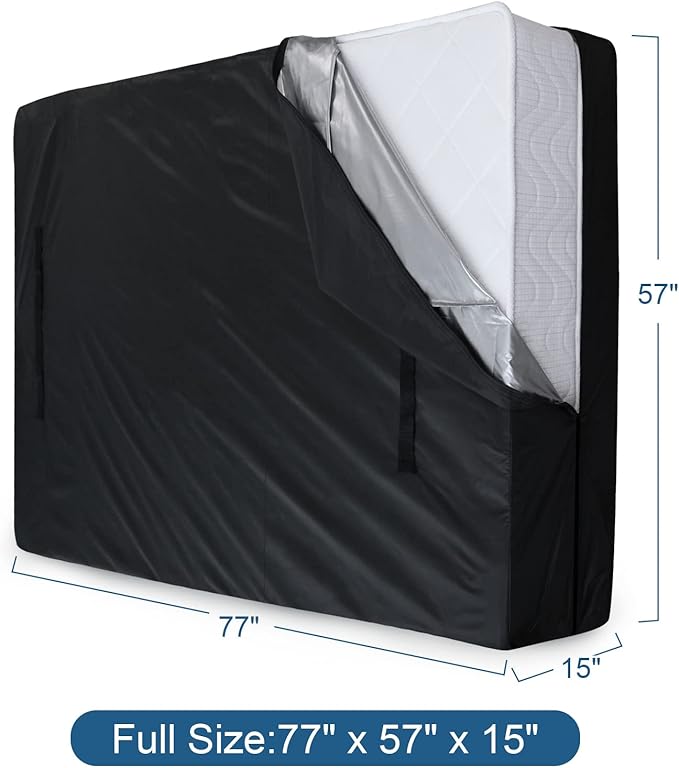 Mattress Bags for Moving and Storage, Heavy Duty Full Mattress Bag with 4 Strong Handles, Waterproof Mattress Cover/Protector for Moving Full Size, Reusable Thick Tarp, Black