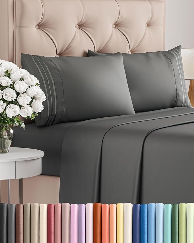 Queen Size 4 Piece Sheet Set - Comfy Breathable & Cooling Sheets - Hotel Luxury Bed Sheets for Women & Men - Deep Pockets, Easy-Fit, Extra Soft & Wrinkle Free Sheets - Charcoal Oeko-Tex Bed Sheet Set