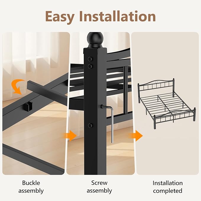 Metal Queen Bed Frames with Headboard, 1500lb No Squeak Metal Platform with Headboard, 12" Underbed Storage, Tool-Free 30-Min Assembly No Box Spring Needed for Dorms/Apartments
