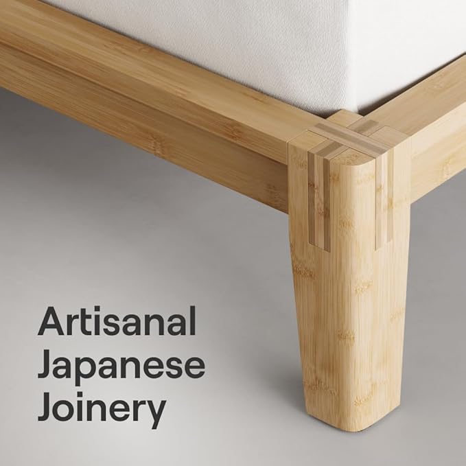 Nectar Bamboo Platform Bed Frame & Headboard - Natural - Twin XL - Floating Center Support Legs - 12” Height - Tool Free Set Up - Contemporary - Sturdy Wooden Support Slats - Holds Up To 800 Pounds