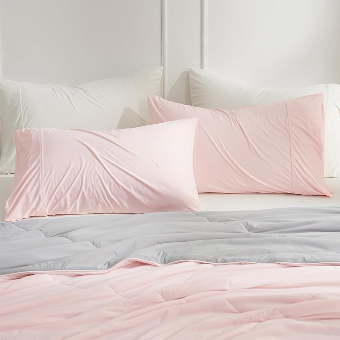 Cozy Bliss Cooling Pillow Cases for Hot Sleepers, Q-Max>0.45, Queen Size Set of 2, Soft & Silky Pillow Covers with Envelope Closure,Gift, Pink, 20x30 Inches