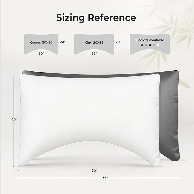 Cooling Curved King Pillow Case for Sider Sleeper Breathable Cool Silky Soft Pillow Cover with Zipper for Hot Sleepers,Hair and Skin Friendly,Dark Grey,1 Pack,20x36IN
