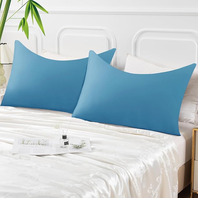 Curved Pillow Case King Size, Side Sleeper Pillow Cases Cover Cooling Rayon Derived from Bamboo with Zipper for hot Sleepers Hair and Skin, Breathable Silky Soft Pillowcase 1 Pack 20 * 36 Inches