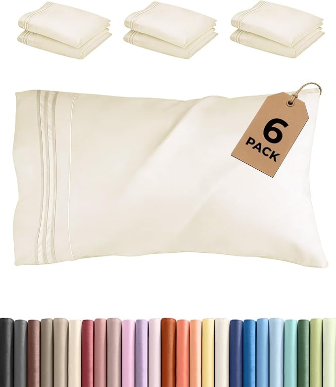 King Pillow Cases Set of 6 - Ultra Soft Hotel Quality Pillowcase Covers - Comfy. Cozy & Wrinkle Free - Shrink, Stain and Fade Resistant - Machine Washable Pillow Protectors - 6 Piece Set - Off White