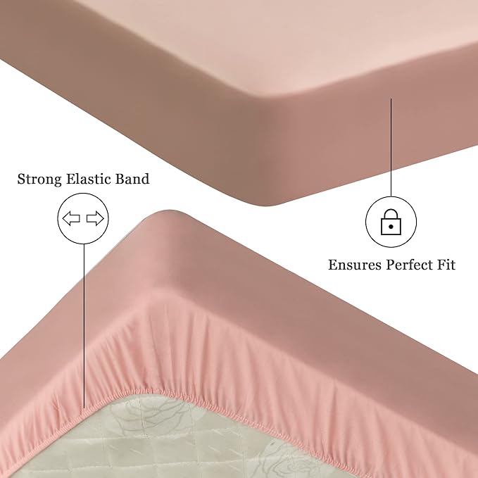 Sufdari Twin XL Mattress Protector,Waterproof Mattress Protector,Fitted Sheet Style Mattress Cover with 18" Deep Pocket,Washable and Comfortable-Light Pink,Twin XL