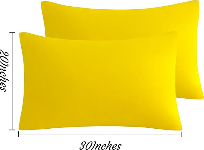 NTBAY Queen Pillow Cases Set, 2 Pack Brushed Microfiber 20x30 Inches, Soft, Wrinkle, Fade, Stain Resistant Yellow Pillow Cases with Envelope Closure