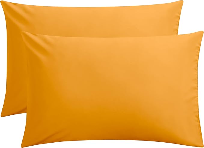 FLXXIE Pillow Cases Queen, Soft Microfiber Pillow Covers with Envelope Closure, Wrinkle Resistant Pillowcases, 2 Piece Set, 20x30, Ginger Yellow