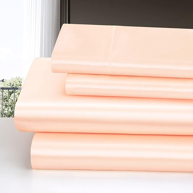 Homiest 3pcs Satin Sheets Set Luxury Silky Satin Bedding Set with Deep Pocket, 1 Fitted Sheet + 1 Flat Sheet + 1 Pillowcases (Twin Size, Champagne)