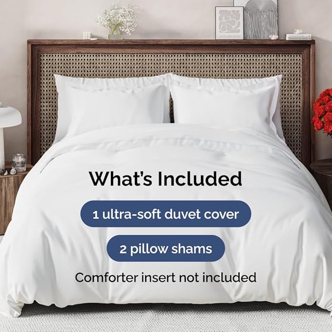 Duvet Cover Super King Size Set - Extra Soft Super King Duvet Cover with 2 Pillow Shams - Hotel Luxury, Easy Care & Fade Free w/ Zipper Closures & Ties - All Season, Comfy, Cozy & Breathable (White)