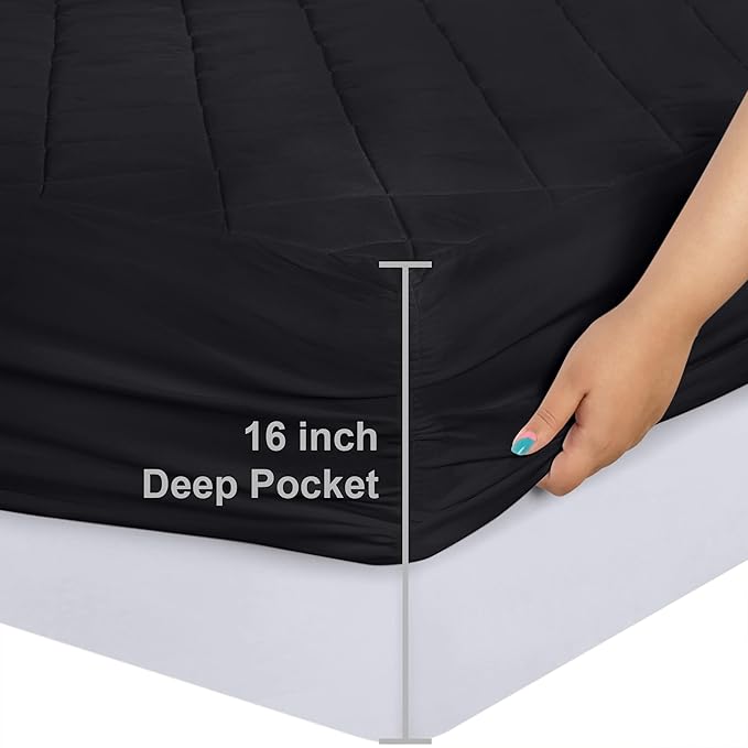Utopia Bedding Quilted Fitted Mattress Pad, Twin Size, Elastic Fitted Mattress Topper Protector and Cover with Deep Pocket Stretches up to 16 Inches, Machine Washable (Black)