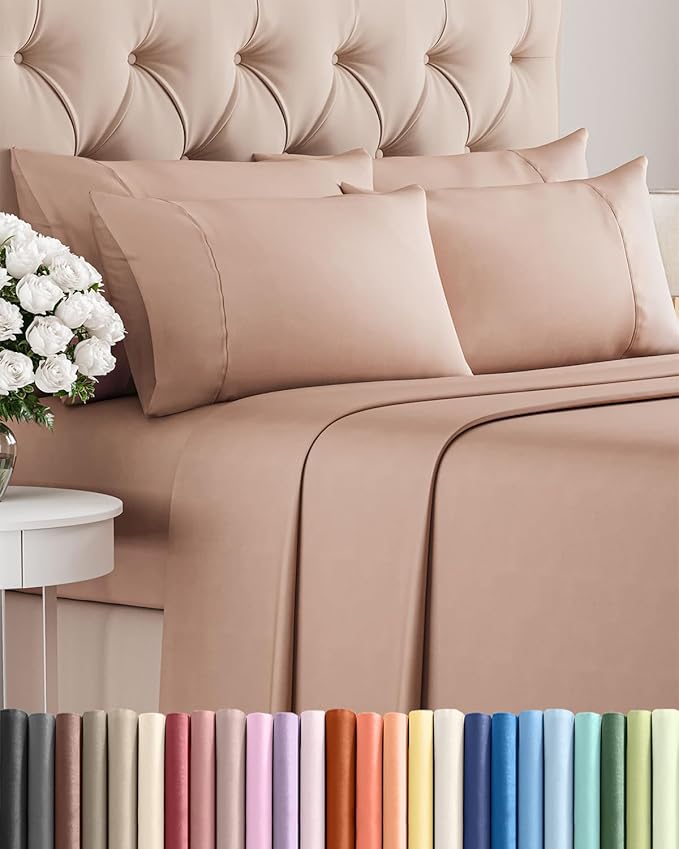 King 6 Piece Sheet Set - Comfy, Breathable & Cooling - Soft Hotel Luxury Bedding for Women, Men, Kids, Teens & Children - 1 Flat & 1 Fitted Sheet & 4 Pillowcases w/ Deep Pockets - Wrinkle Free - Mauve