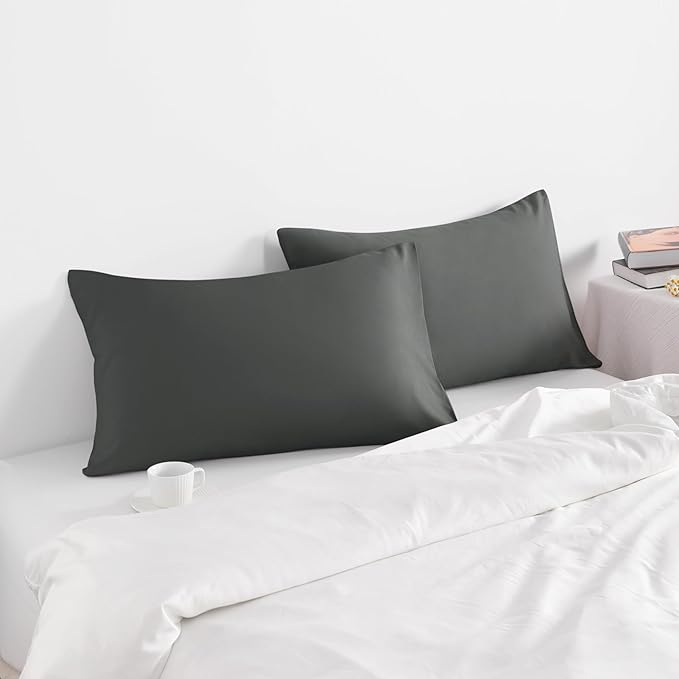 NTBAY Queen Pillow Cases Set of 2, 2 Pack Brushed Microfiber 20x30 Pillow Cases, Soft, Wrinkle, Fade, Stain Resistant Dark Grey Pillow Cases with Envelope Closure, 20x30 Inches, Dark Grey