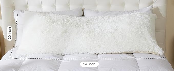 ZonLi Fuzzy Body Pillow Cover, 20 x 54 Pillowcase, Faux Fur Long Pillow Cover with Zipper, Fluffy Soft Plush Decorative Cases for Bed, White