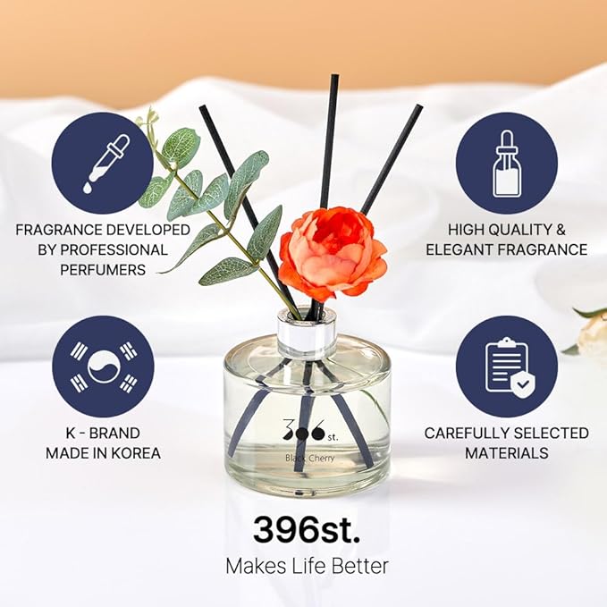 396 st. Peony Flower Reed Diffuser, White Musk, 200ml(6.7oz) / Reed Diffuser Sets, Home Fragrance, Scented Oils, Home & Bathroom Décor