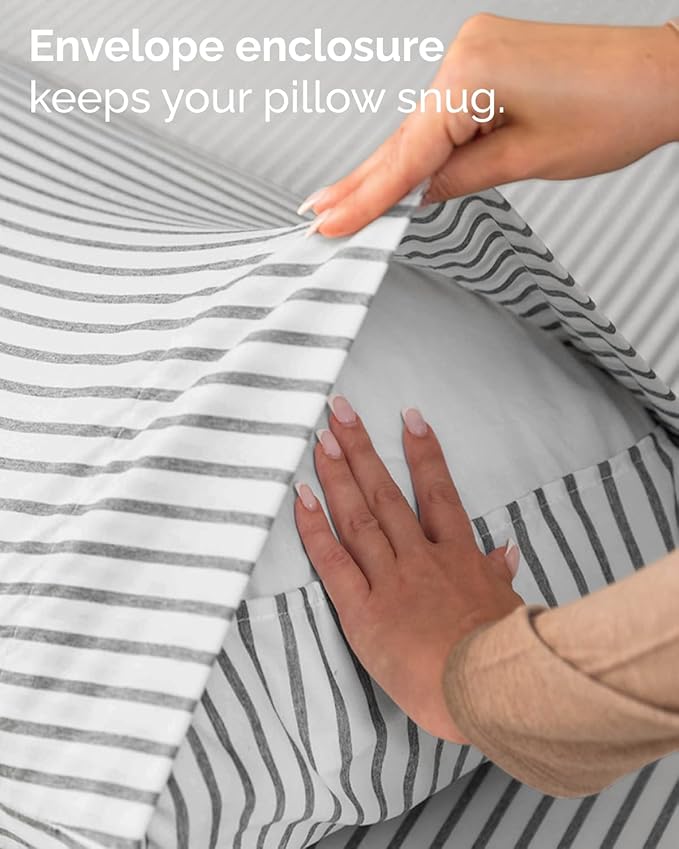 Twin 4 Piece Sheet Set - Comfy, Breathable & Cooling - Soft Hotel Luxury Bedding for Women, Men, Kids, Teens and Children - 1 Flat & 1 Fitted Sheet & 2 Pillowcases with Deep Pockets - Grey Stripes 2