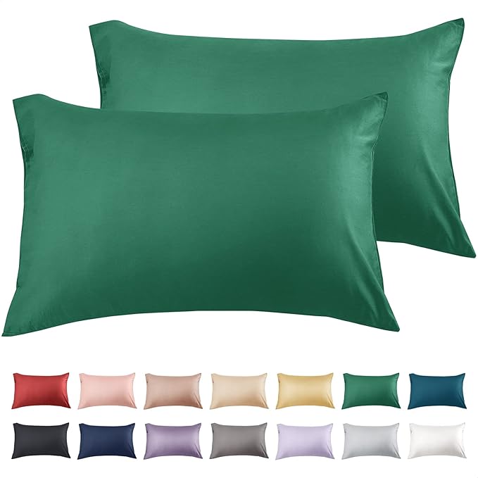 Warmstar Cotton Pillow Cases Queen Size Set of 2, 600 Thread Count Pillowcases 20x30 Inches, Soft Long Staple Cotton Pillowcases Breathable with Envelope Closure,Dark Green
