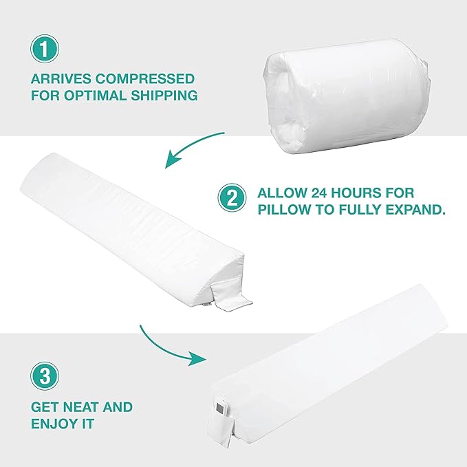 Vekkia Queen Bed Wedge Pillow for Headboard – High-Density Foam Fills Gaps (0-5.5") Between Mattress and Headboard, Wedge Pillow with Pockets for Phone & Remotes, Washable Cover(White)