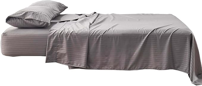 Kingnex Striped RV Short Queen Sheets Set for 60 x 75 Camper Bed with up to 15 Deep Soft Brushed 1800 Microfiber 4 Piece Bedding Set 60x75 Grey
