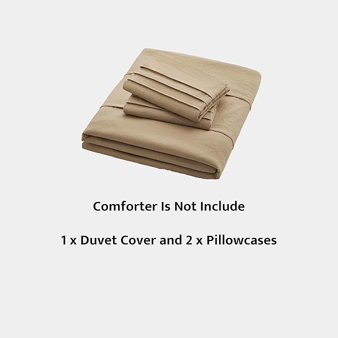 Oli Anderson Khaki Duvet Cover Queen Size - Pleated Queen Duvet Cover, 3PCS Soft and Breathable Textured Bedding Set with Zipper Closure(Khaki,90"x90")