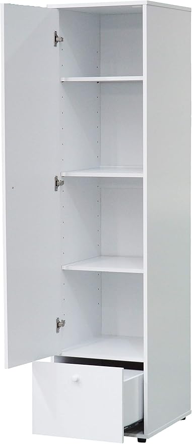 Kings Brand Furniture Corry Tall Storage Wardrobe Armoire with Shelves and Drawer, Narrow Freestanding Cabinet with Adjustable Shelves for Living Room, Bedroom, or Home Office