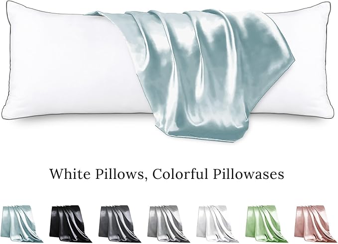 HUXMEYSON Body Pillow with Satin Pillowcase, Body Pillow for Adults, Removable Cover, Ice Blue (20"x54")
